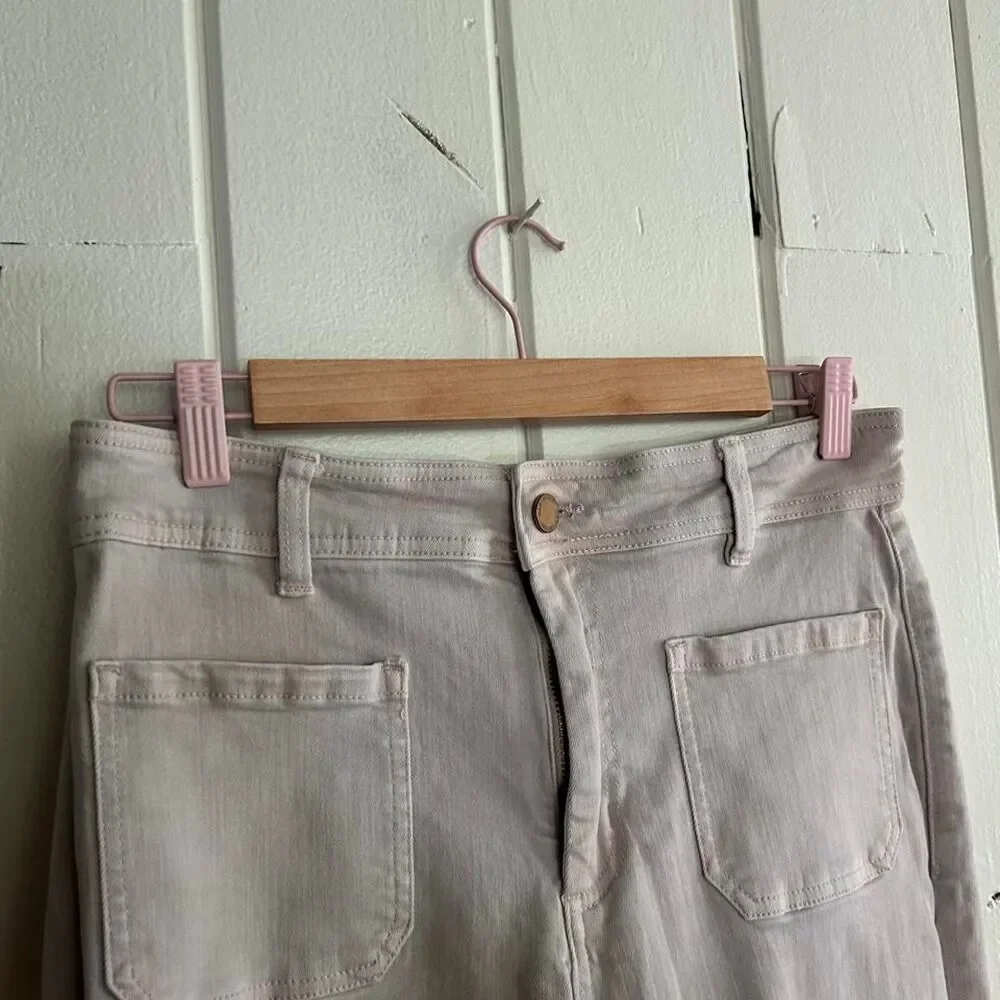 Oat Wide Leg Jeans with frayed hem and square pockets size 10